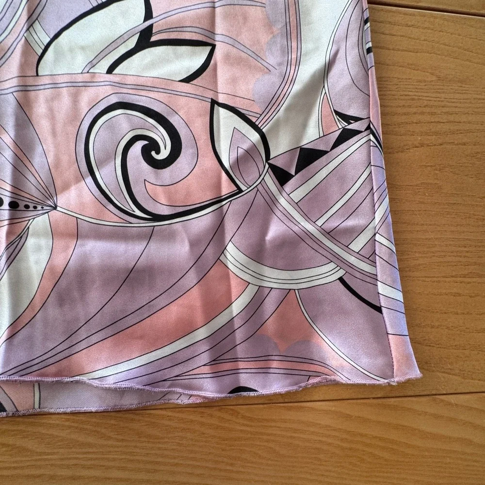 Y2K My Michelle Abstract Print Midi Skirt‎ Women Size 5 Pink Purple Satin Retro